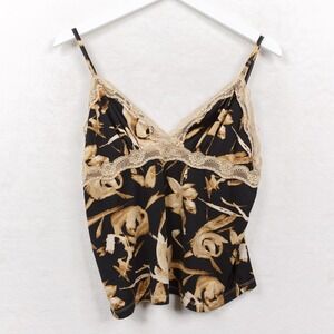Babydoll Cami Top Forest Fairy Whimsigoth 90s VTG Black Beige Floral Lace‎ Sz XL